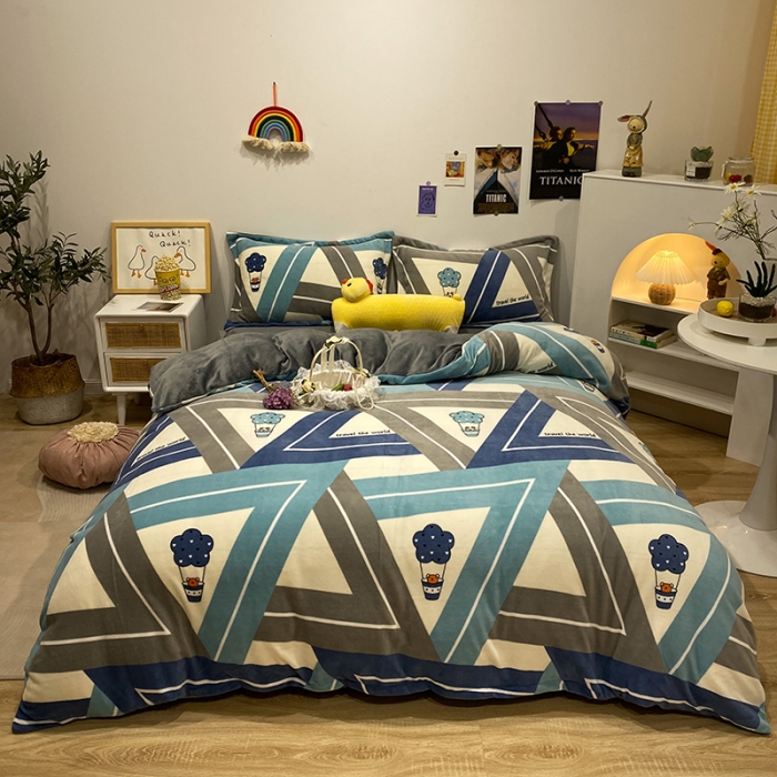 91家纺网 家纺一手货源 找家纺 珺柔家纺2021新款牛奶绒印花四件套 可爱筒