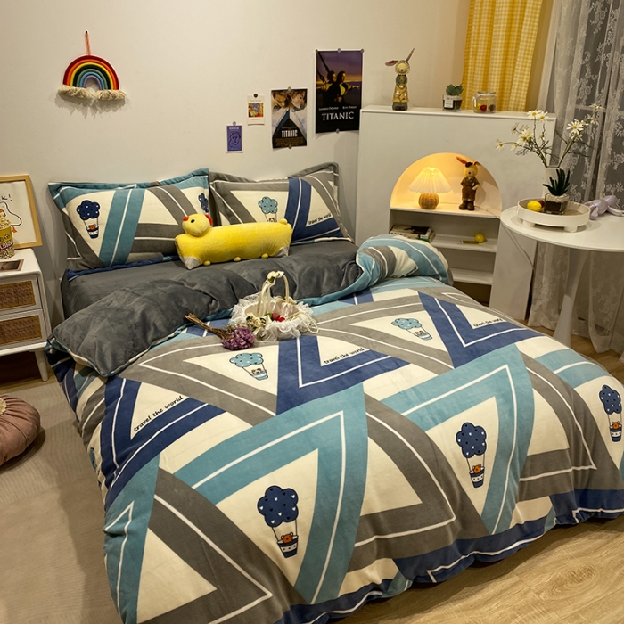 91家纺网 家纺一手货源 找家纺 珺柔家纺2021新款牛奶绒印花四件套 可爱筒