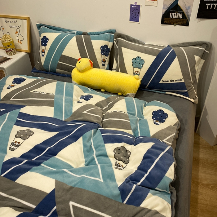 91家纺网 家纺一手货源 找家纺 珺柔家纺2021新款牛奶绒印花四件套 可爱筒