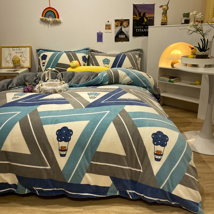 91家纺网 家纺一手货源 找家纺 珺柔家纺2021新款牛奶绒印花四件套 可爱筒