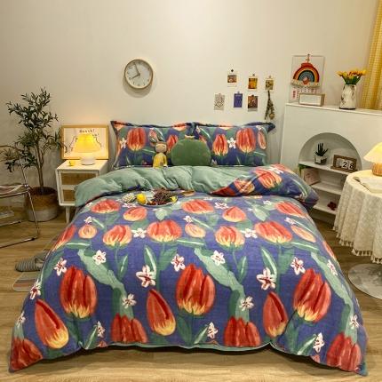 珺柔家纺2021新款牛奶绒印花四件套 生机勃勃