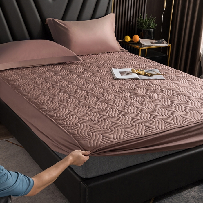 91家纺网 家纺一手货源 找家纺 小米笠 2021新60长绒棉夹棉床笠全棉纯棉单床笠 琥珀咖