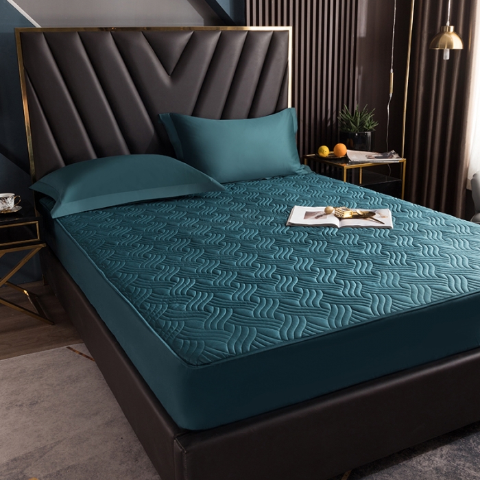 91家纺网 家纺一手货源 找家纺 小米笠 2021新60长绒棉夹棉床笠全棉纯棉单床笠 松石绿