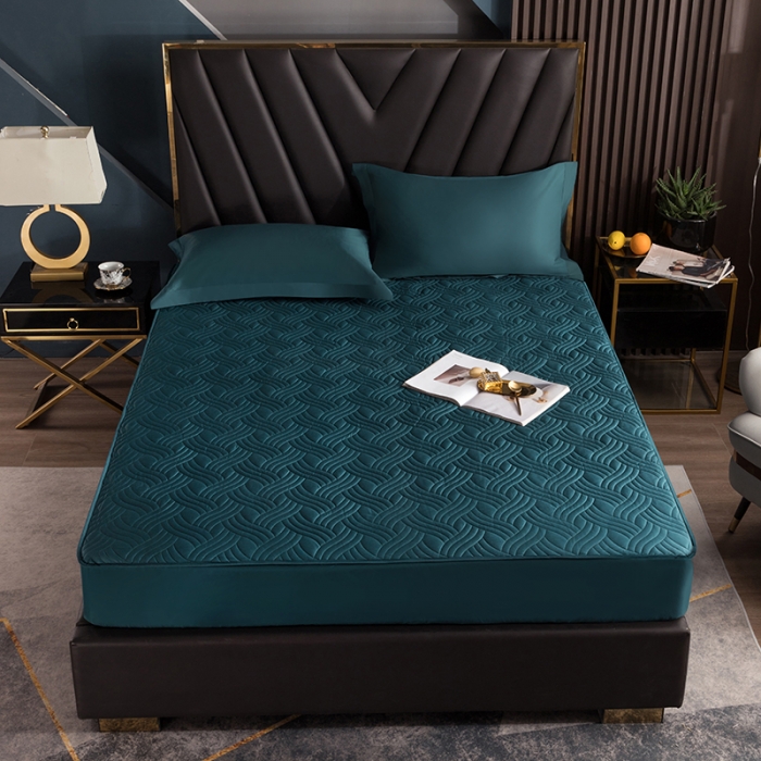 91家纺网 家纺一手货源 找家纺 小米笠 2021新60长绒棉夹棉床笠全棉纯棉单床笠 松石绿