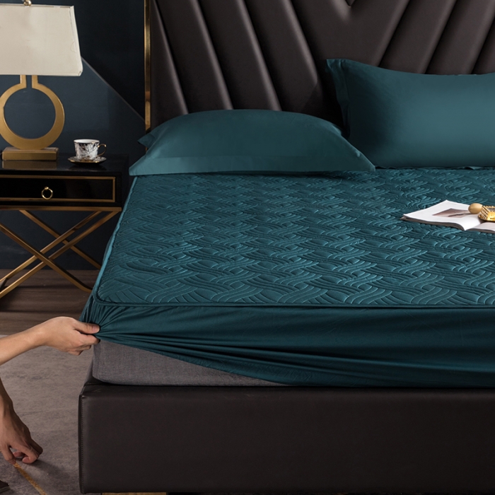 91家纺网 家纺一手货源 找家纺 小米笠 2021新60长绒棉夹棉床笠全棉纯棉单床笠 松石绿