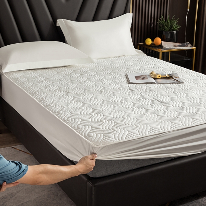 91家纺网 家纺一手货源 找家纺 小米笠 2021新60长绒棉夹棉床笠全棉纯棉单床笠 雪域白