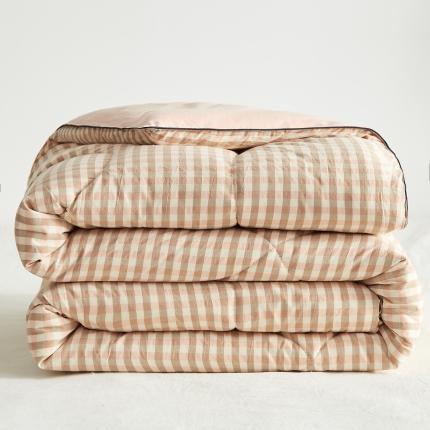 91家纺网 家纺一手货源 找家纺 格子铺2023新款全棉水洗棉棉花被 粉咖格