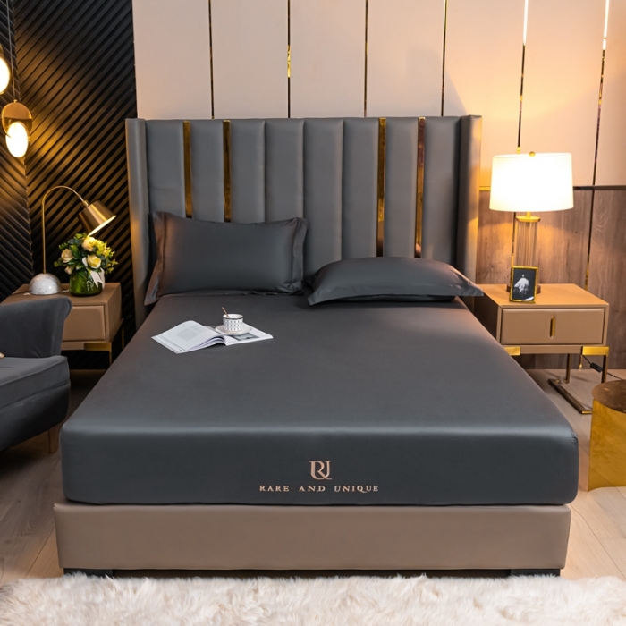 91家纺网 家纺一手货源 找家纺 秀色 50支贡缎床笠单件全棉纯棉床罩三件套帝王灰