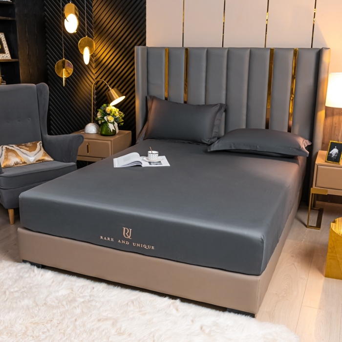 91家纺网 家纺一手货源 找家纺 秀色 50支贡缎床笠单件全棉纯棉床罩三件套帝王灰