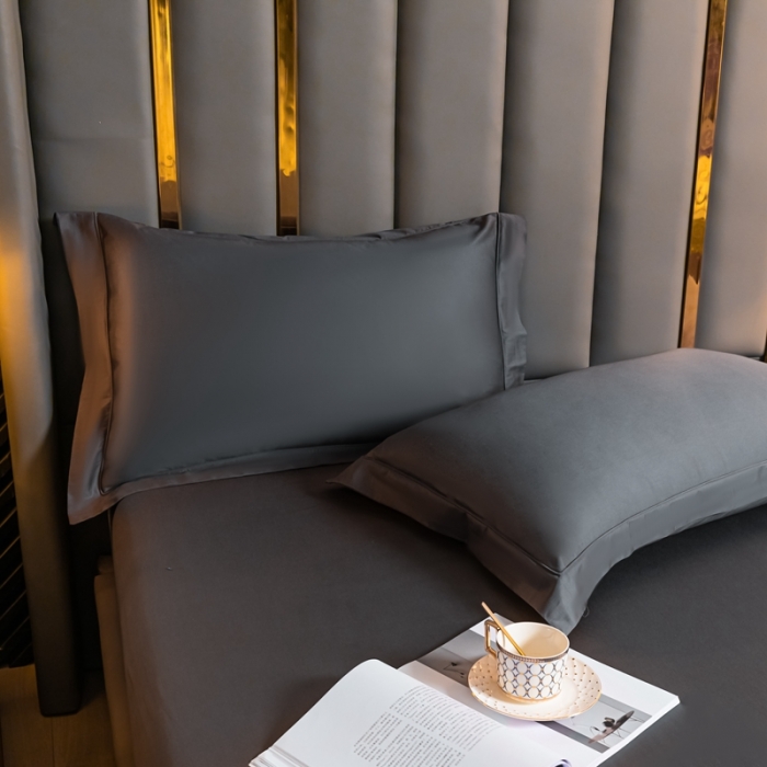 91家纺网 家纺一手货源 找家纺 秀色 50支贡缎床笠单件全棉纯棉床罩三件套帝王灰