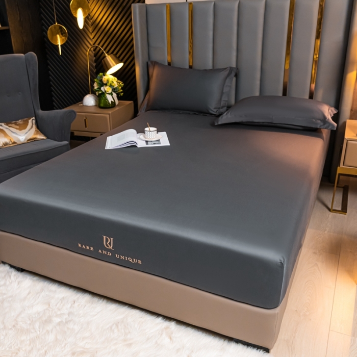 91家纺网 家纺一手货源 找家纺 秀色 50支贡缎床笠单件全棉纯棉床罩三件套帝王灰