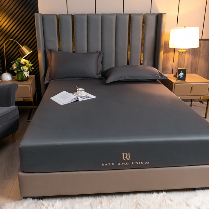 91家纺网 家纺一手货源 找家纺 秀色 50支贡缎床笠单件全棉纯棉床罩三件套帝王灰