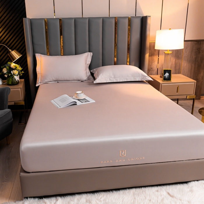 91家纺网 家纺一手货源 找家纺 秀色 50支贡缎床笠单件全棉纯棉床罩三件套粉末白