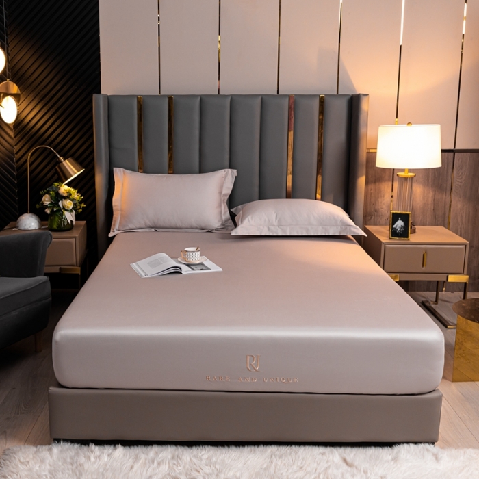 91家纺网 家纺一手货源 找家纺 秀色 50支贡缎床笠单件全棉纯棉床罩三件套粉末白