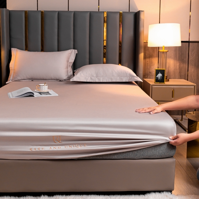 91家纺网 家纺一手货源 找家纺 秀色 50支贡缎床笠单件全棉纯棉床罩三件套粉末白