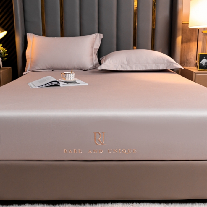 91家纺网 家纺一手货源 找家纺 秀色 50支贡缎床笠单件全棉纯棉床罩三件套粉末白