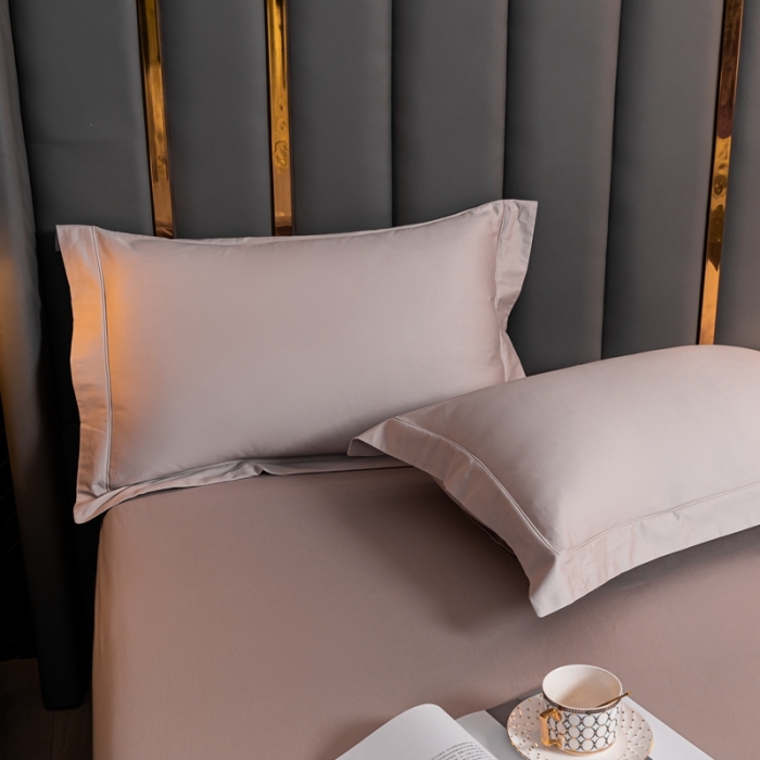 91家纺网 家纺一手货源 找家纺 秀色 50支贡缎床笠单件全棉纯棉床罩三件套粉末白