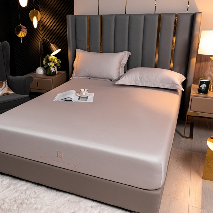 91家纺网 家纺一手货源 找家纺 秀色 50支贡缎床笠单件全棉纯棉床罩三件套粉末白