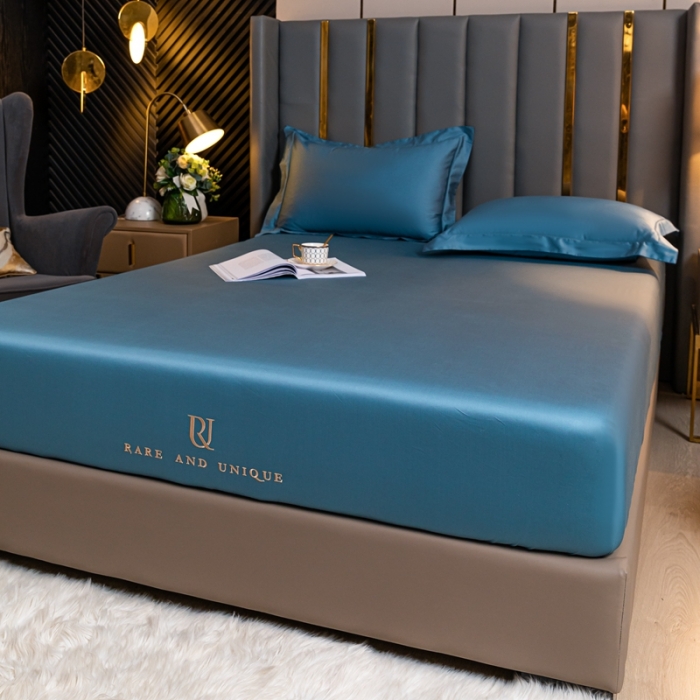 91家纺网 家纺一手货源 找家纺 秀色 50支贡缎床笠单件全棉纯棉床罩三件套雾霾蓝