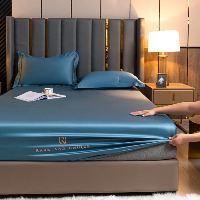 91家纺网 家纺一手货源 找家纺 秀色 50支贡缎床笠单件全棉纯棉床罩三件套雾霾蓝