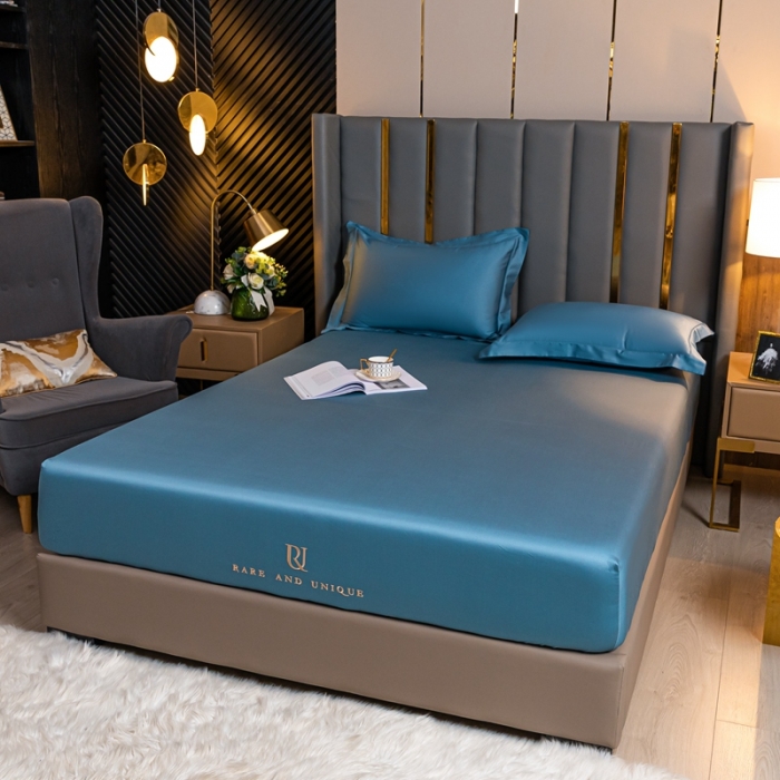 91家纺网 家纺一手货源 找家纺 秀色 50支贡缎床笠单件全棉纯棉床罩三件套雾霾蓝