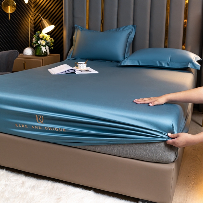 91家纺网 家纺一手货源 找家纺 秀色 50支贡缎床笠单件全棉纯棉床罩三件套雾霾蓝