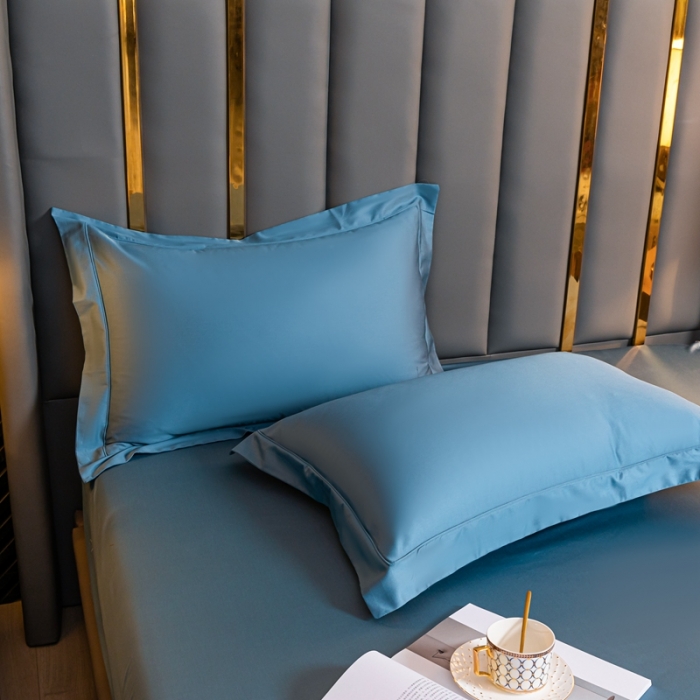 91家纺网 家纺一手货源 找家纺 秀色 50支贡缎床笠单件全棉纯棉床罩三件套雾霾蓝