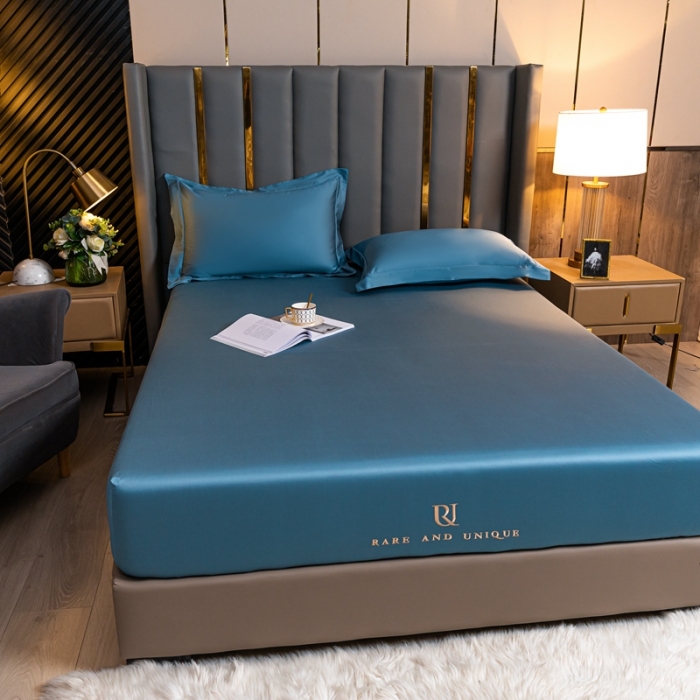 91家纺网 家纺一手货源 找家纺 秀色 50支贡缎床笠单件全棉纯棉床罩三件套雾霾蓝