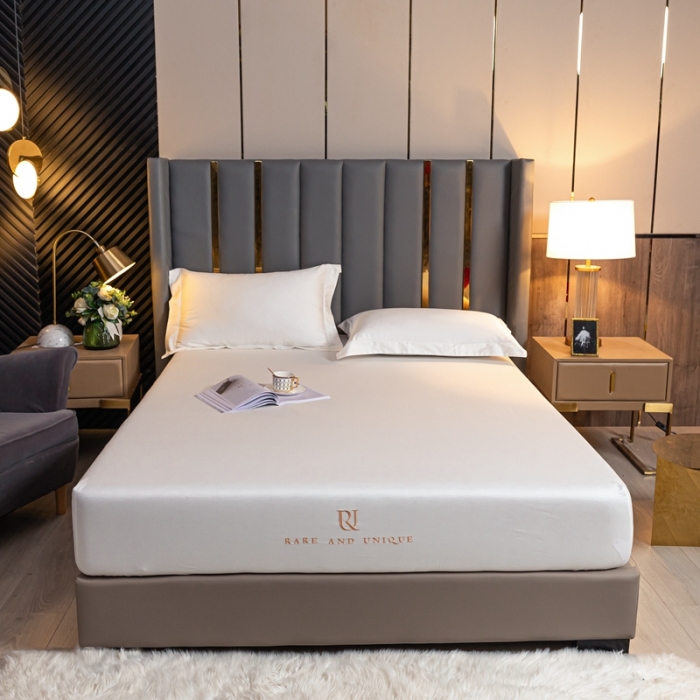 91家纺网 家纺一手货源 找家纺 秀色 50支贡缎床笠单件全棉纯棉床罩三件套雪月白