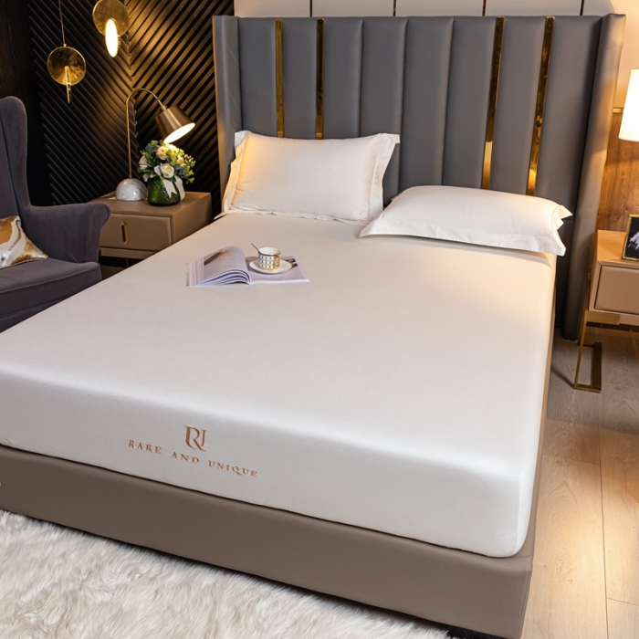 91家纺网 家纺一手货源 找家纺 秀色 50支贡缎床笠单件全棉纯棉床罩三件套雪月白