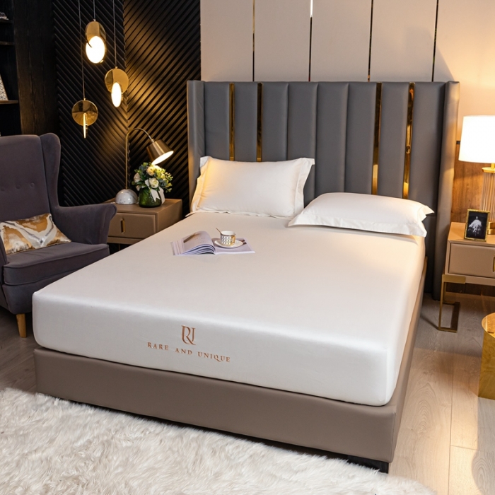 91家纺网 家纺一手货源 找家纺 秀色 50支贡缎床笠单件全棉纯棉床罩三件套雪月白