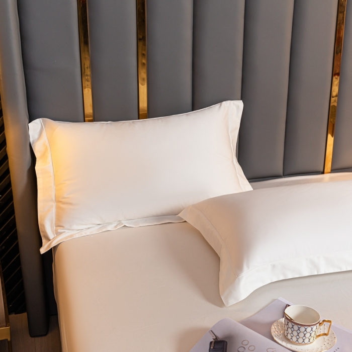 91家纺网 家纺一手货源 找家纺 秀色 50支贡缎床笠单件全棉纯棉床罩三件套雪月白