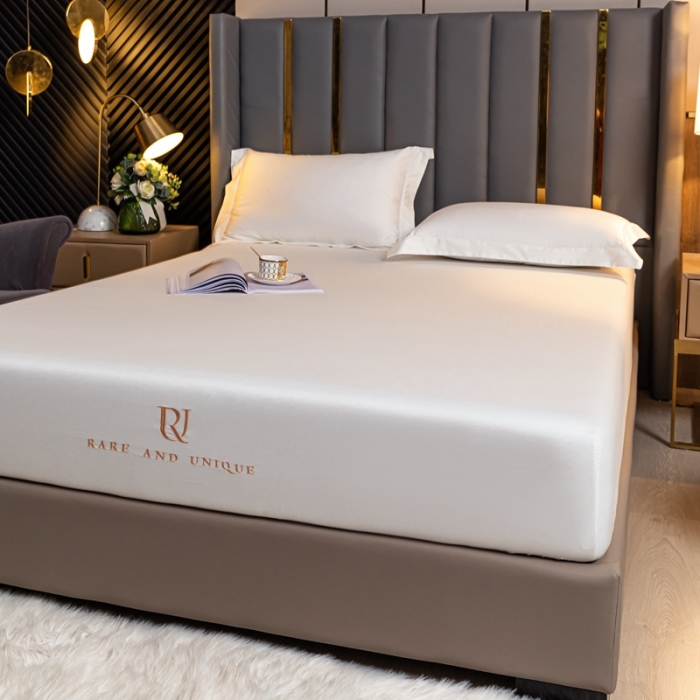 91家纺网 家纺一手货源 找家纺 秀色 50支贡缎床笠单件全棉纯棉床罩三件套雪月白