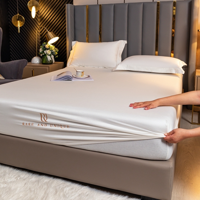 91家纺网 家纺一手货源 找家纺 秀色 50支贡缎床笠单件全棉纯棉床罩三件套雪月白