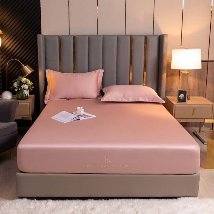 91家纺网 家纺一手货源 找家纺 秀色 50支贡缎床笠单件全棉纯棉床罩三件套玉颜粉