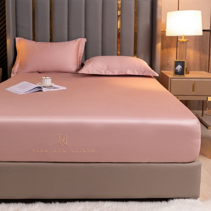 91家纺网 家纺一手货源 找家纺 秀色 50支贡缎床笠单件全棉纯棉床罩三件套玉颜粉