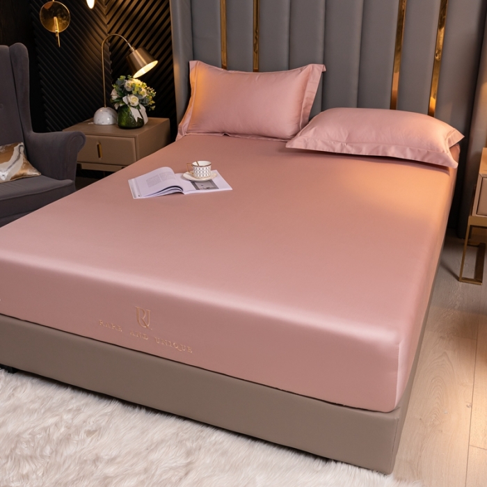 91家纺网 家纺一手货源 找家纺 秀色 50支贡缎床笠单件全棉纯棉床罩三件套玉颜粉