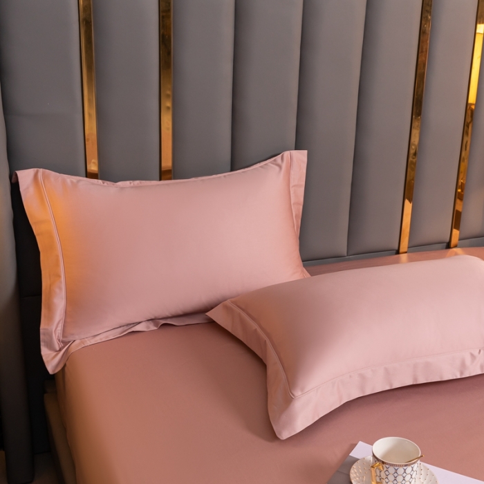 91家纺网 家纺一手货源 找家纺 秀色 50支贡缎床笠单件全棉纯棉床罩三件套玉颜粉