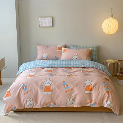 91家纺网 家纺一手货源 找家纺 棉眠 2021新款全棉宠物商店卡通系列四件套 小兔甜蜜汽水