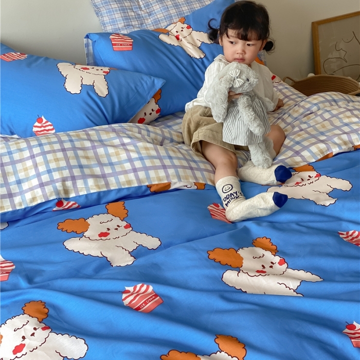 91家纺网 家纺一手货源 找家纺 棉眠 2021新款全棉宠物商店卡通系列四件套 狗狗蛋糕店