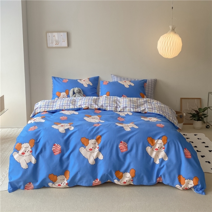 91家纺网 家纺一手货源 找家纺 棉眠 2021新款全棉宠物商店卡通系列四件套 狗狗蛋糕店