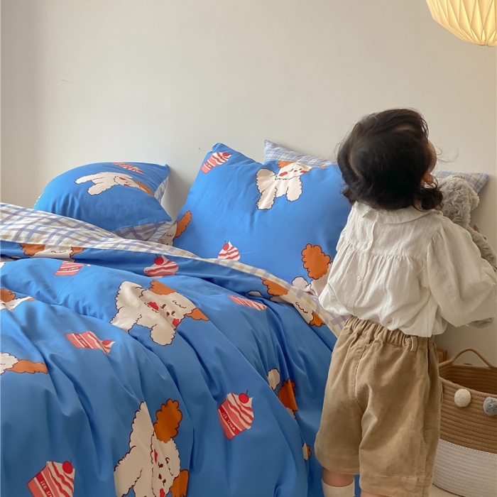 91家纺网 家纺一手货源 找家纺 棉眠 2021新款全棉宠物商店卡通系列四件套 狗狗蛋糕店