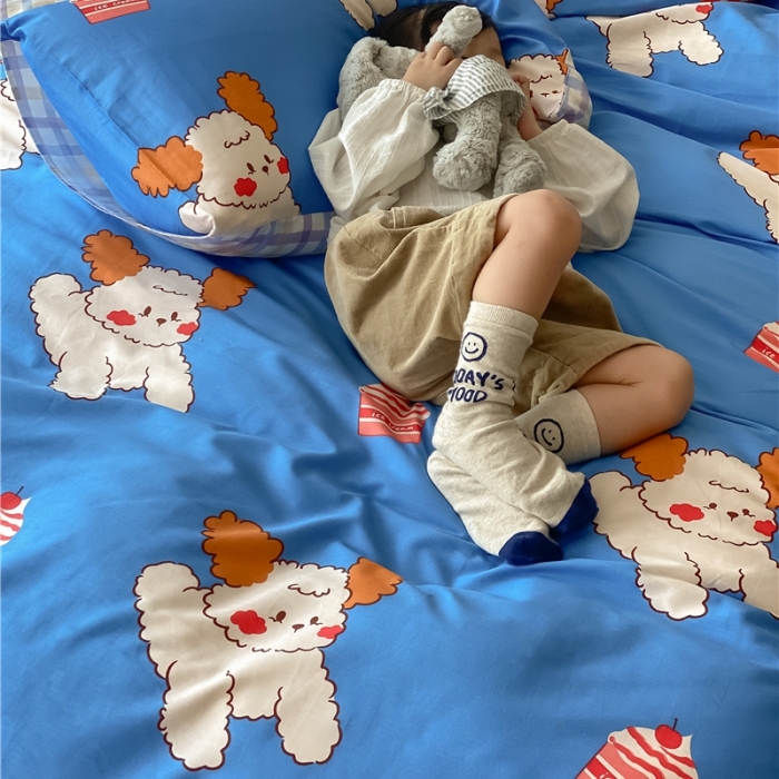 91家纺网 家纺一手货源 找家纺 棉眠 2021新款全棉宠物商店卡通系列四件套 狗狗蛋糕店