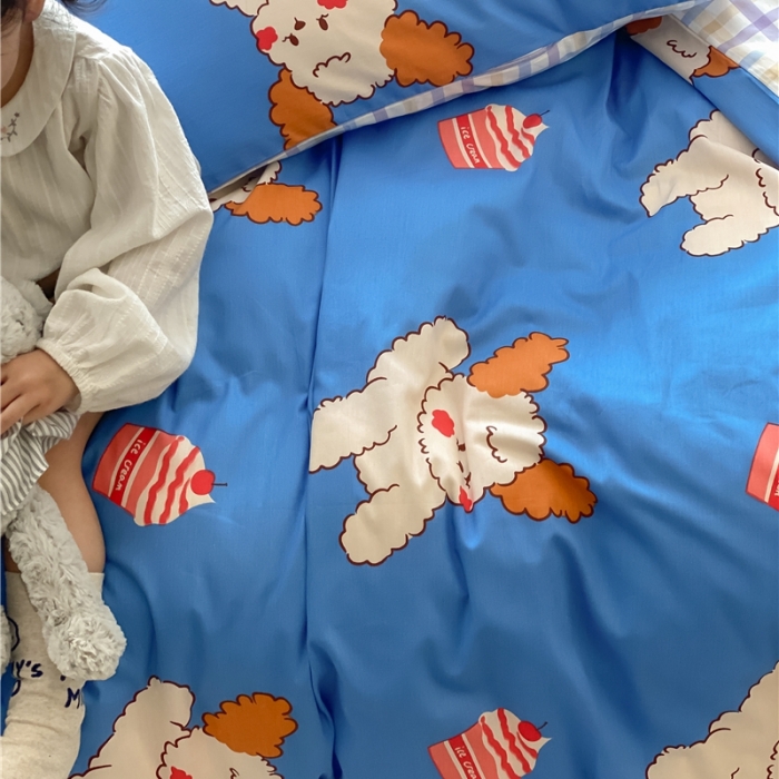 91家纺网 家纺一手货源 找家纺 棉眠 2021新款全棉宠物商店卡通系列四件套 狗狗蛋糕店