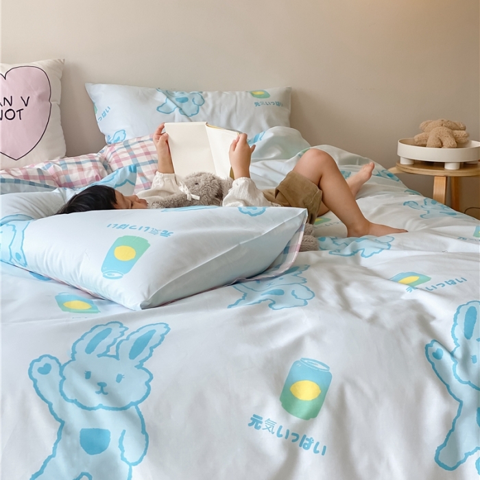 91家纺网 家纺一手货源 找家纺 棉眠 2021新款全棉宠物商店卡通系列四件套 兔兔柠檬茶