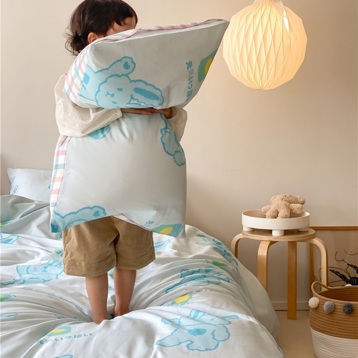 91家纺网 家纺一手货源 找家纺 棉眠 2021新款全棉宠物商店卡通系列四件套 兔兔柠檬茶