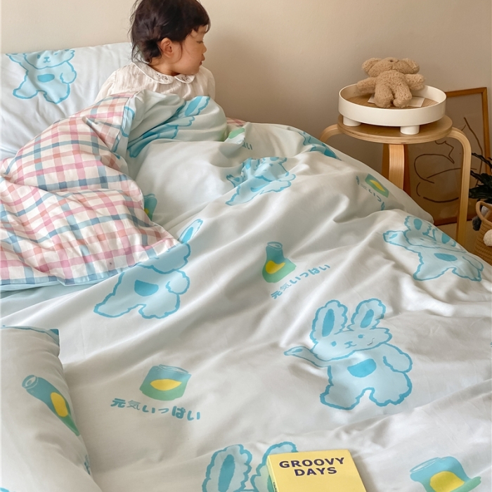 91家纺网 家纺一手货源 找家纺 棉眠 2021新款全棉宠物商店卡通系列四件套 兔兔柠檬茶