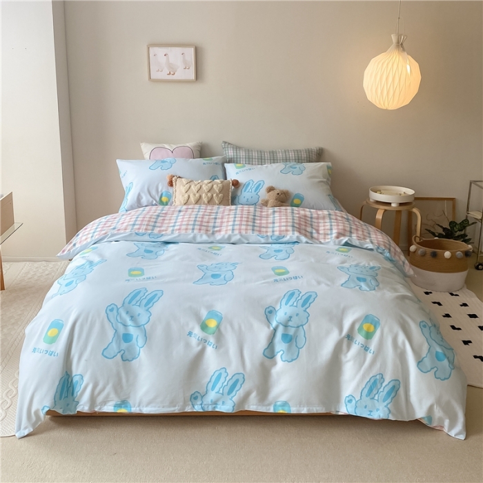 91家纺网 家纺一手货源 找家纺 棉眠 2021新款全棉宠物商店卡通系列四件套 兔兔柠檬茶