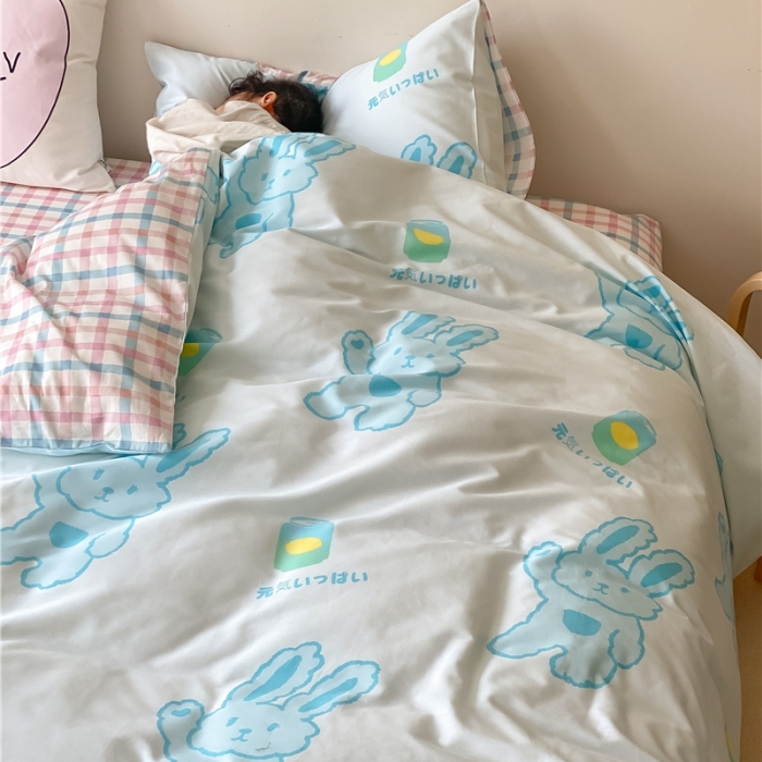 91家纺网 家纺一手货源 找家纺 棉眠 2021新款全棉宠物商店卡通系列四件套 兔兔柠檬茶