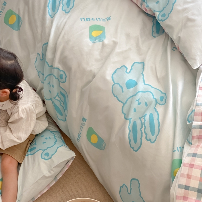 91家纺网 家纺一手货源 找家纺 棉眠 2021新款全棉宠物商店卡通系列四件套 兔兔柠檬茶